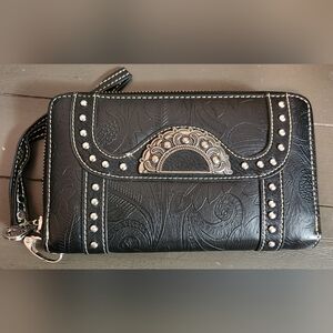 American Bling Studded Black Leather Wallet with Silver Detailing